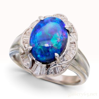 Pt900 3.49ct Natural Black Opal and 0.32ctw Natural Diamond Ballerina Ring W/Certificate