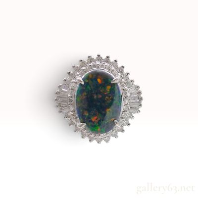 Platinum 2.14ct Black Opal and 0.60ctw Natural Diamond Ring Size 5.5