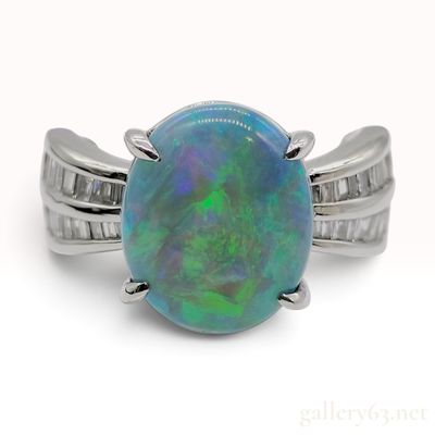 Sale Photo Thumbnail #124: 5.575ct Natural Black Opal and 0.50ctw Natural Diamond Platinum Ring with Memo