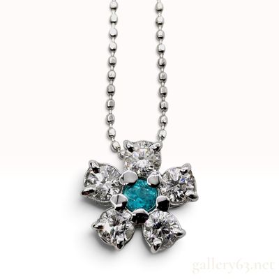 18KWG 0.08ct Paraiba Tourmaline and 0.52ctw Natural Diamond Flower Pendant Necklace