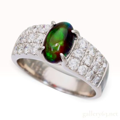 Sale Photo Thumbnail #120: Pt900 1.322ct Natural Black Opal and 1.00ctw Natural Diamond Cocktail Ring with Memo