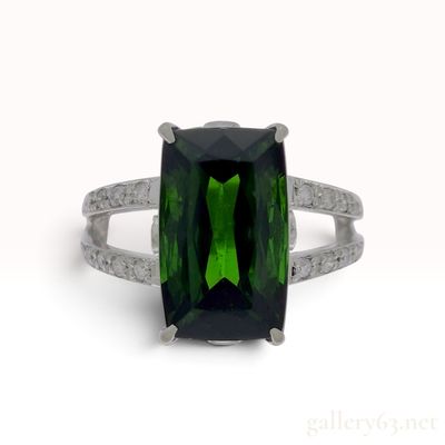 Platinum 6.57ct Green Tourmaline and 0.17ctw Natural Diamond Ring Size 7