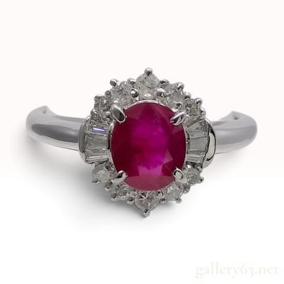 Sale Photo Thumbnail #212: Pt900 1.07ct Natural Ruby and 0.30ctw Natural Diamond Halo Ring with CGL Report