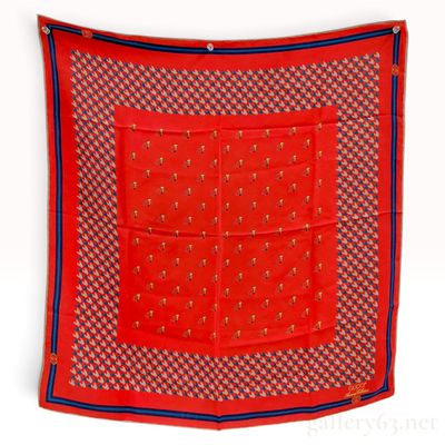 Sale Photo Thumbnail #246: Vintage Gucci Accessory Collection Hunting Horn and Houndstooth Red Silk Scarf 66 cm