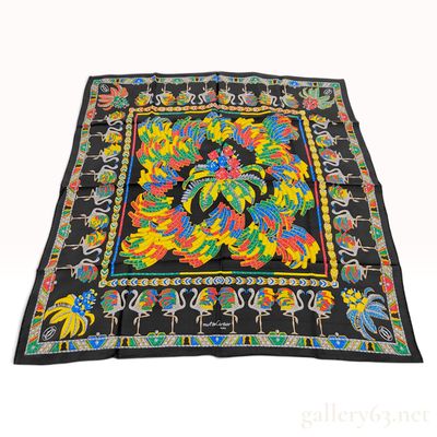 Sale Photo Thumbnail #194: Vintage Must de Cartier Jeweled Flamingo Multicolored Silk Scarf 90 cm