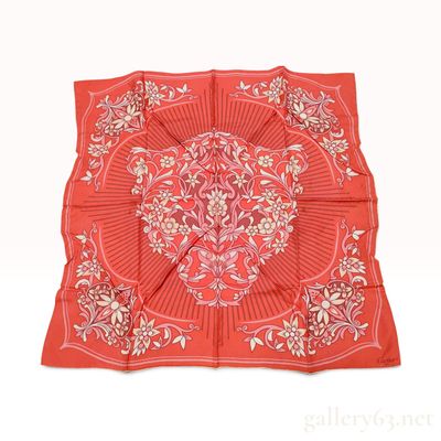 Sale Photo Thumbnail #220: Cartier Floral Scroll Sunburst Red Silk Scarf 90 cm