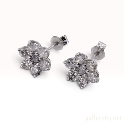 Sale Photo Thumbnail #265: 1.00ctw Natural Diamond Platinum Floral Cluster Stud Earrings