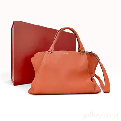 Cartier C de Cartier Orange Grained Leather Top Handle Bag with Box