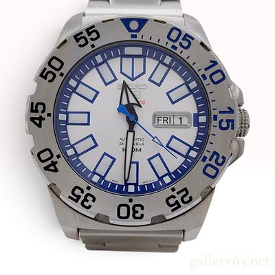 Sale Photo Thumbnail #298: Seiko 5 Sports Baby Monster Ice White Dial Stainless Steel Wristwatch