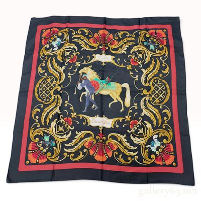 Sale Photo Thumbnail #162: Vintage Hermes Cheval Turc Black and Red Silk Carre 90