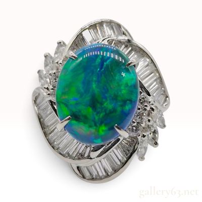 A Vintage Platinum 5.863ct Black Opal and 1.46ctw Natural Diamond Ballerina Ring Size 5.25