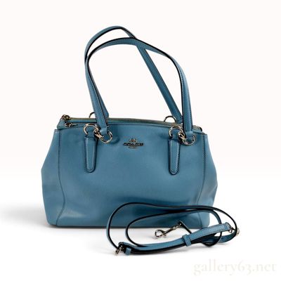 Coach Light Blue Pebbled Leather Triple Compartment Christie Carryall Satchel