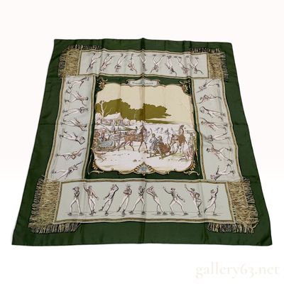 Sale Photo Thumbnail #284: Vintage Hermes Les Plaisirs du Froid Forest Green Silk Carre 90