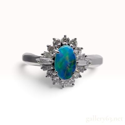 Sale Photo Thumbnail #142: 0.69ct Boulder Opal and 0.45ctw Natural Diamond Pt900 Cluster Ring
