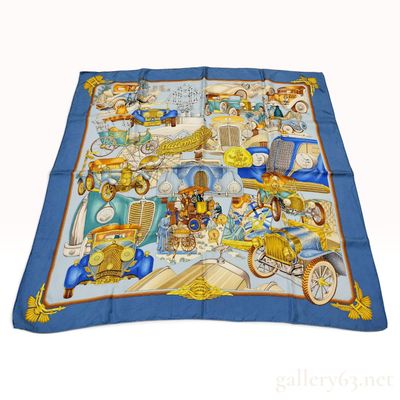 Vintage Hermes Automobile Blue Silk Carre 90