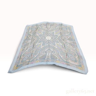 Sale Photo Thumbnail #191: Vintage Yves Saint Laurent Paisley Motif Light Blue Silk Scarf 90 cm