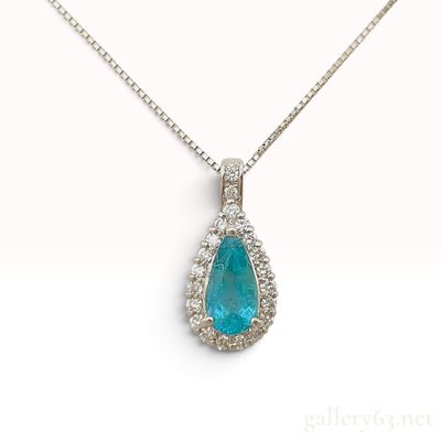Sale Photo Thumbnail #297: An Important 1.494ct Paraiba Tourmaline and 0.37ctw Natural Diamond Pendant Necklace in Platinum with CGL Report