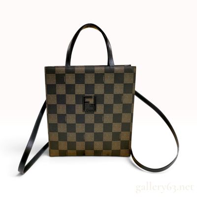Vintage Fendi Pequin Checkerboard Brown Coated Canvas Convertible Backpack Tote Bag