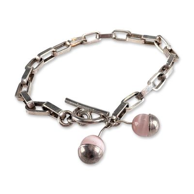 Sterling Silver Pink Cats Eye Bead Link Bracelet