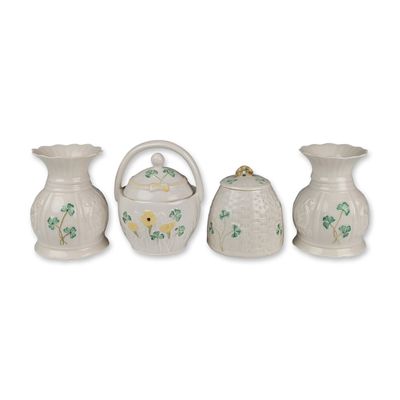 Group of Four Belleek Ireland Shamrock Porcelain Items