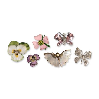 6pc Floral and Buttery Enamel Brooches