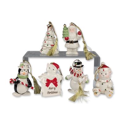 Set of Six Lenox Very Merry Christmas Porcelain Ornaments