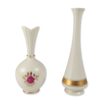 2pc Lenox American Porcelain Gold Trimmed Bud Vases