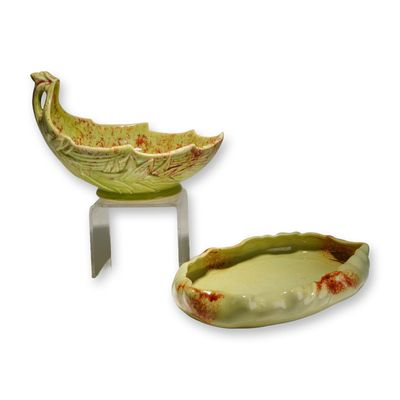 Two McCoy Pottery Leaf Motif Ceramic Planters