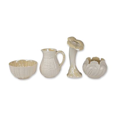 4pc Belleek Ireland Parian Porcelain Bowls, Vases and Pitcher