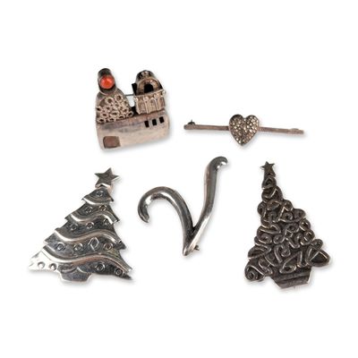 5pc Sterling Silver Brooches