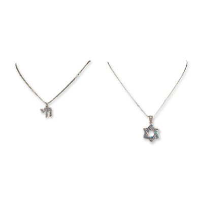 2pc Sterling Silver Judaica Pendant Necklaces