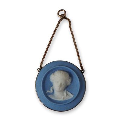 9K Gold Wedgwood Blue and White Jasperware Cameo Pendant