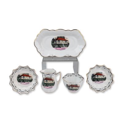 5pc Rosina Bone China Dickens Old Curiosity Shop Dishes & Creamer Set