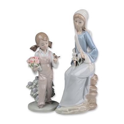 Two Lladro Glazed Porcelain Figurines, Girl with Lilies 01004972 and Spring 01005217