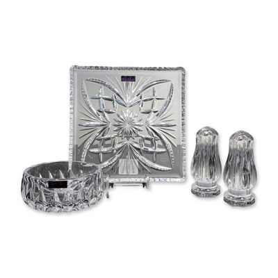 Group of Four Marquis by Waterford Crystal Items- Tray, Bowl and Shakers