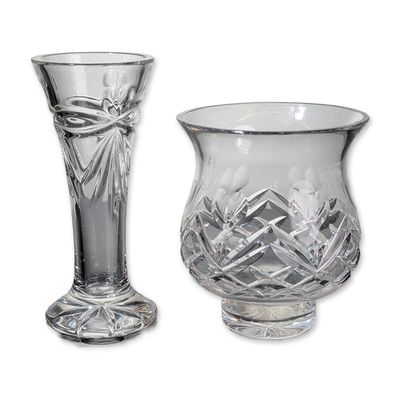 Two Waterford Crystal With Love Hurricane Lamp and Millennium Love Heart Bud Vase