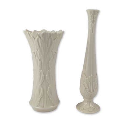 2pc Lenox Cream-colored Woodland & Florentine Porcelain Vases