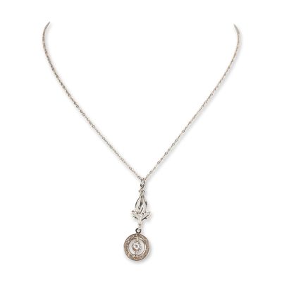 Edwardian Style 14K White Gold Filigree Pendant Necklace