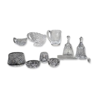 Collection of Nine Waterford and Cut Crystal Pieces including Hand Bells