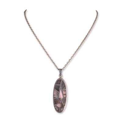 Sterling Silver Mother of Pearl Mosaic Pendant Necklace