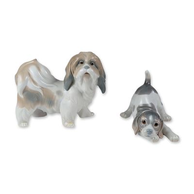 2pc Lladro Porcelain Dog Figurines