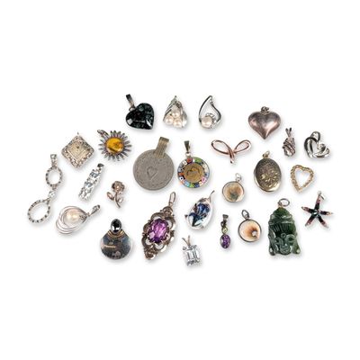 28pc Collection of Vintage Silver and Multi-Stone Pendants