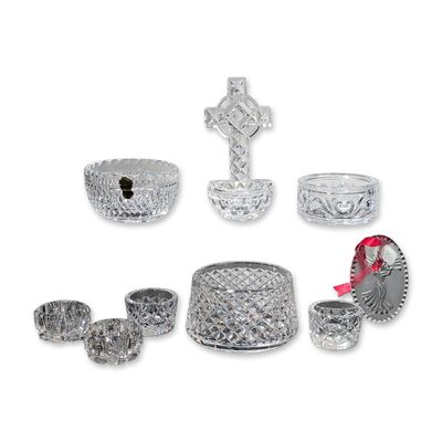 Collection of Nine Waterford and German Crystal Items including Holy Water Font