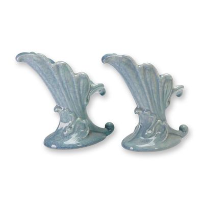 A Pair of Royal Haeger Blue Cornucopia Candlestick Holders
