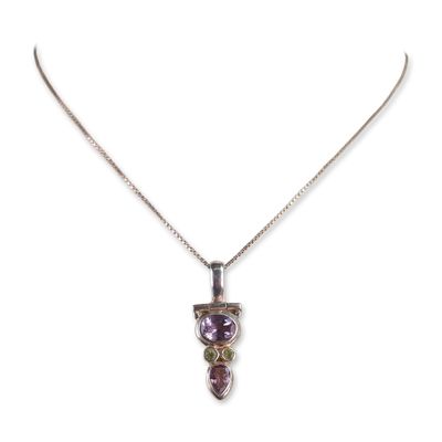 Sterling Silver Amethyst and Peridot Pendant Necklace