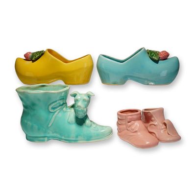 Collection of Five Shoe Shaped Ceramic Planters Shawnee McCoy