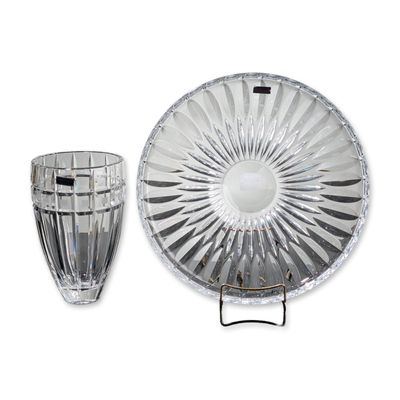 Two Marquis by Waterford Crystal Tableware, Quadrata Vase and Brennan Platter