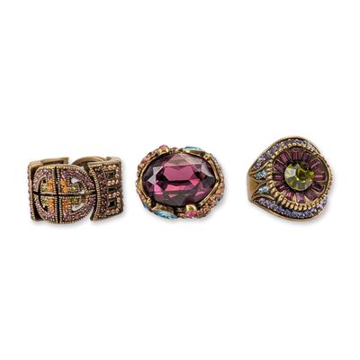 3pc Heidi Daus Bronzetone and Crystal Cocktail Rings