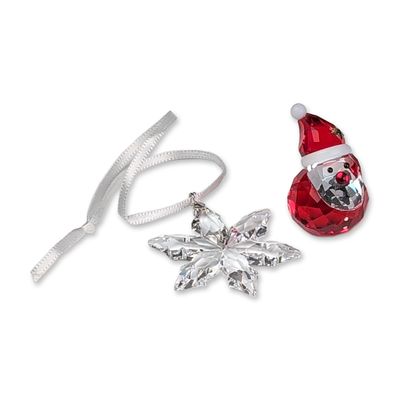 2pc Swarovski Crystal Santa and Snowflake Ornament