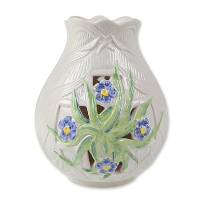 Belleek Ireland Parian Porcelain Floral Hurricane Lamp